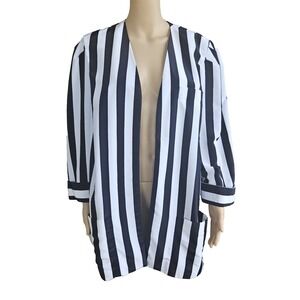 Vintage Lesley Fay Collections Striped Coastal Nautical Open Front Blazer Sz 20W